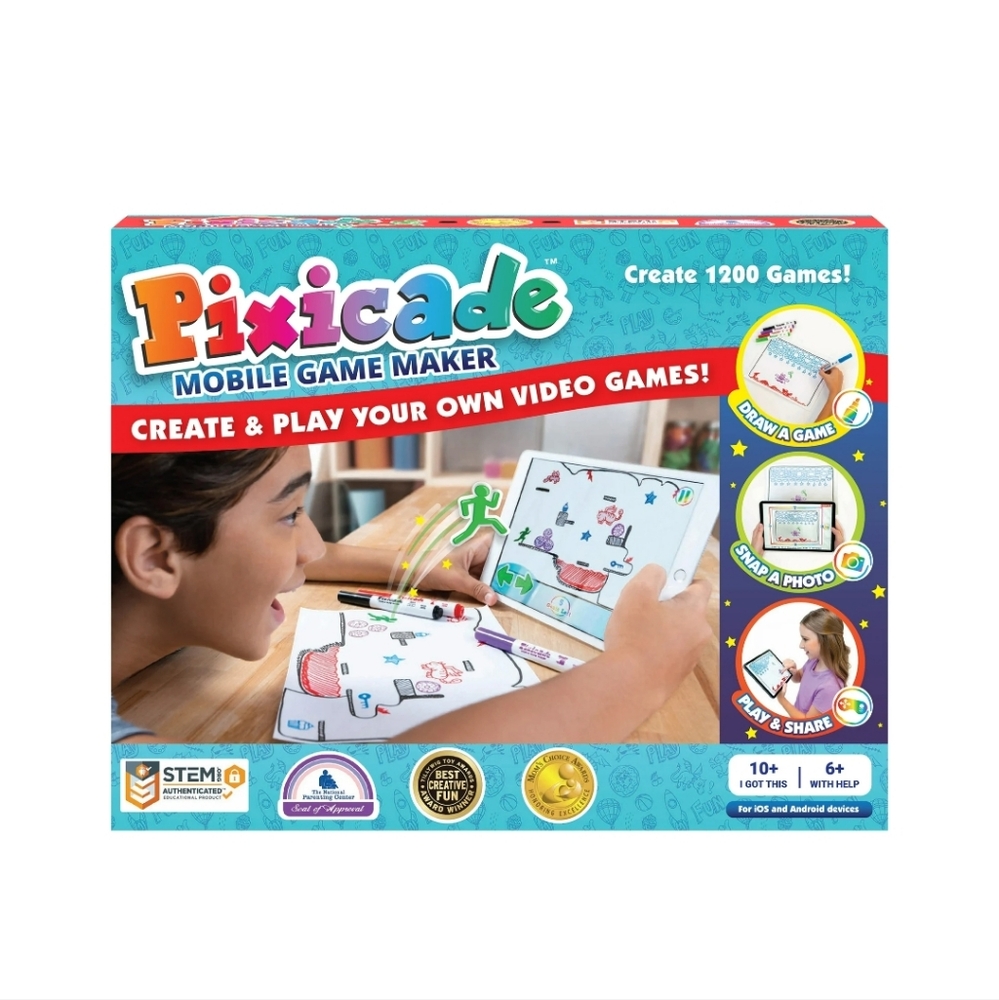 Pixicade Kid's Mobile Game Maker, Create 1200+ Virtual Games, Learn Math & Tech.